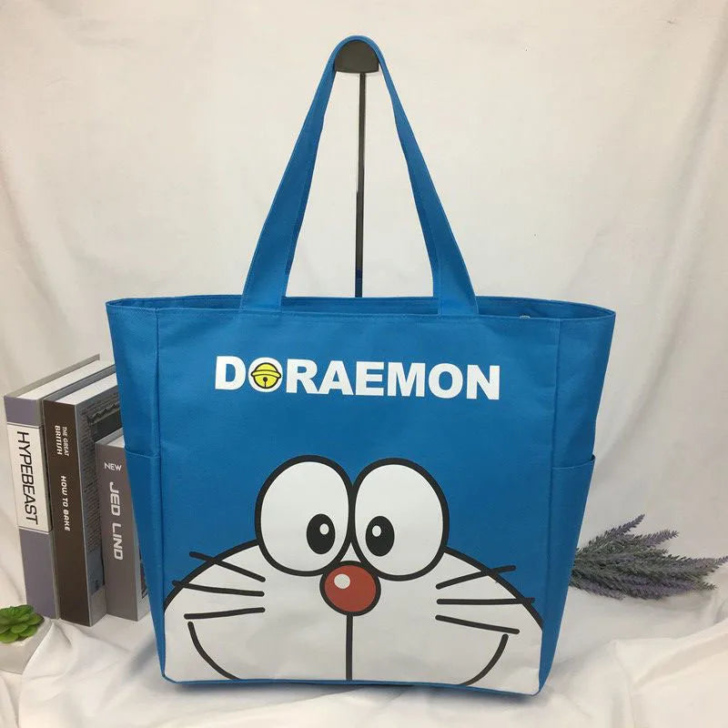 Kawaii Doraemon Tote Bag Large Capacity Travel Storage Bags Anime Cartoon Handbag Student Daily Shoulder Bag for Shopping School