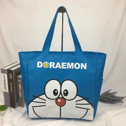 Kawaii Doraemon Tote Bag Large Capacity Travel Storage Bags Anime Cartoon Handbag Student Daily Shoulder Bag for Shopping School