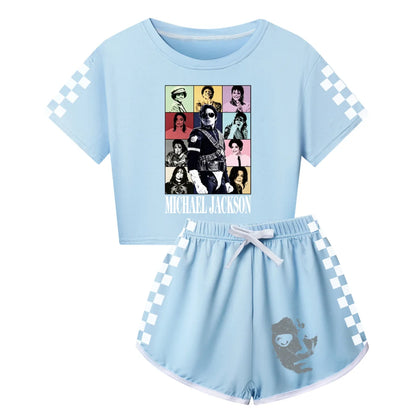 International celebrity children's short sleeved shorts and long sleeved Boy Girl Michael Jackson pajamas set