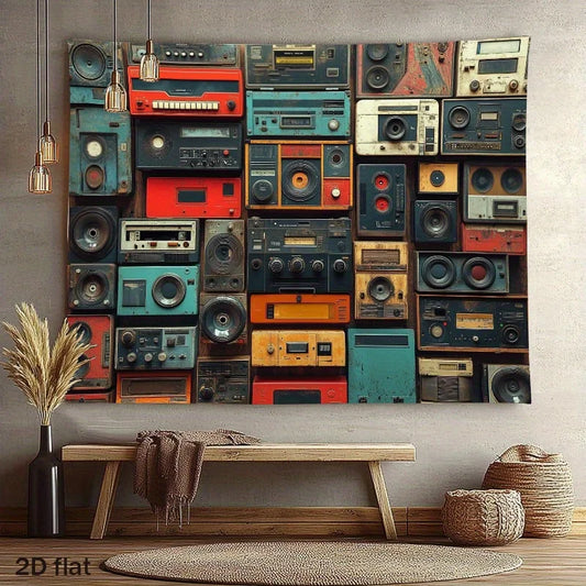 Vintage Radio Collage Wall Tapestry Retro Audio Equipment Decor Bohemian Living Room Art Print Hanging Blanket for Bedroom Dorm