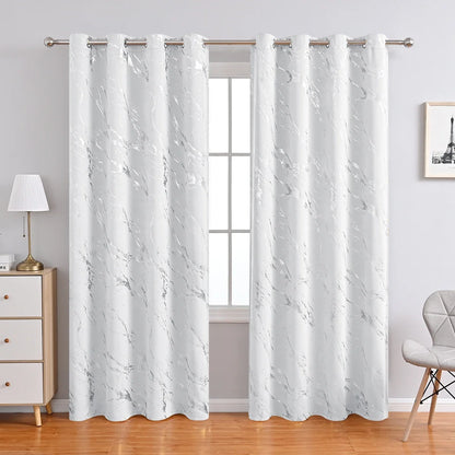 1pc Modern Marble Printed Curtain with Silver Stamping, One Panel High-Precision Curtain, Living Room, Bedroom Curtains