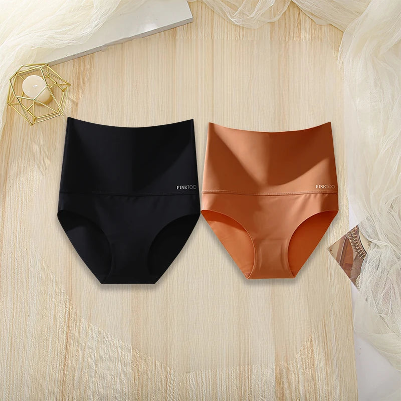 2Pcs/Set High Waist Panties Women Body Slimming Underwear Breathable Comfortable Briefs Solid Briefs  Breathable Lingerie
