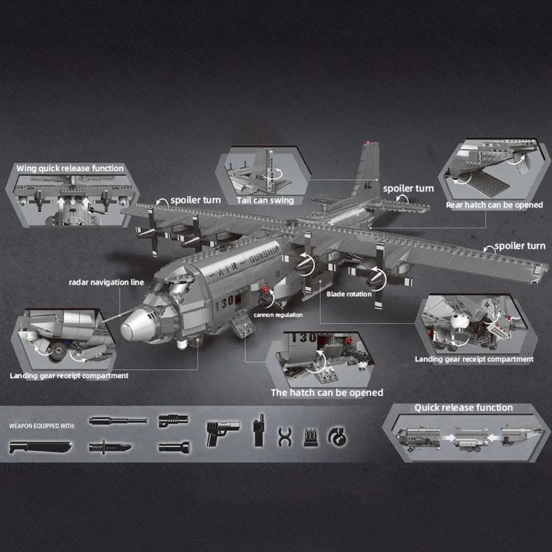 Military Army Bricks Series The AC130 Aerial Gunboat Set WW2 US Plane Building Blocks Classic Model Plane Educational Toys