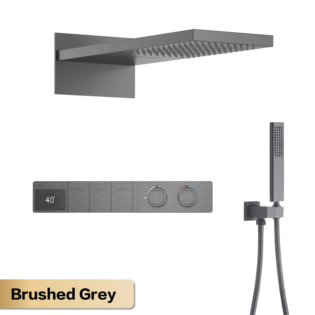 Luxury Gun Grey Brass Constant Wall Temperature Shower System LED Digital Display Cold & Hot Water Wall Mounted Bathroom Faucet