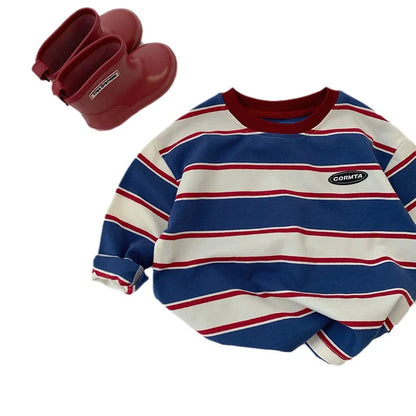 2-7Y autumn Children Clothes For Baby Girl Boys T-shirt Stripe Cotton Long Sleeves Shirts Teen Hoodie Bottoming Shirt Kids Tops