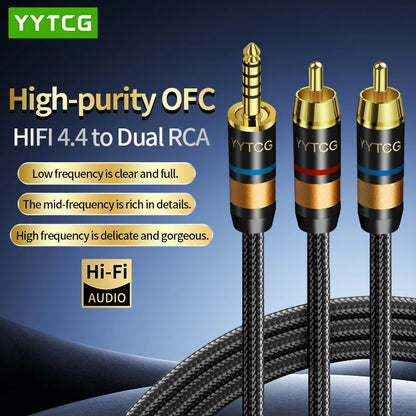 Hi-end OFC 4.4mm to 2RCA Aux Audio Cable Anti-noise and Anti-interference 4.4mm Jack to 2RCA Male Cable for Headphone Speaker