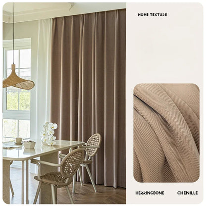American Vintage Olive Green Chenille Blackout Curtains High-end Herringbone Thickened Custom Curtains for Living Dining Bedroom