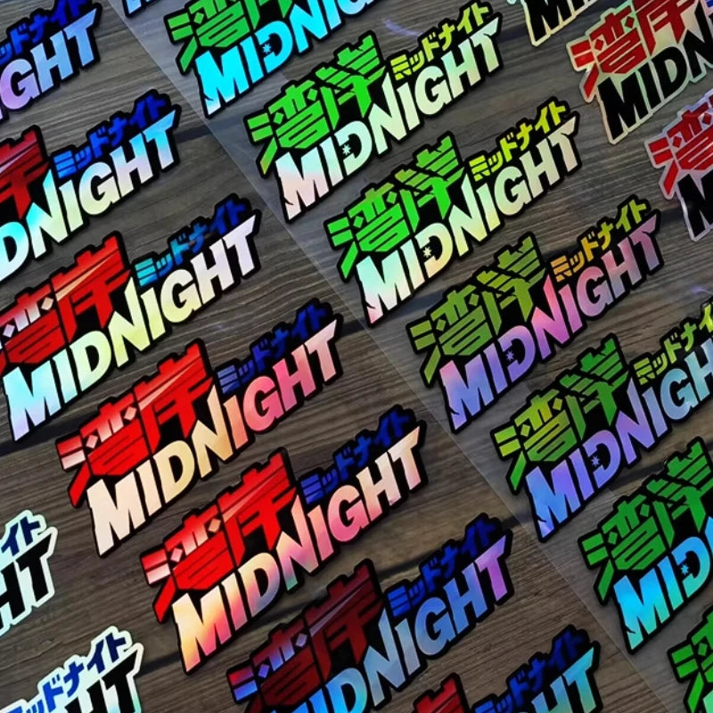 1PC MIDNIGHT JDM Laser Motorcycle Sticker Waterproof for Motorbike Front Fairing Side Panel Car Front Winddshield Vinyl Decal