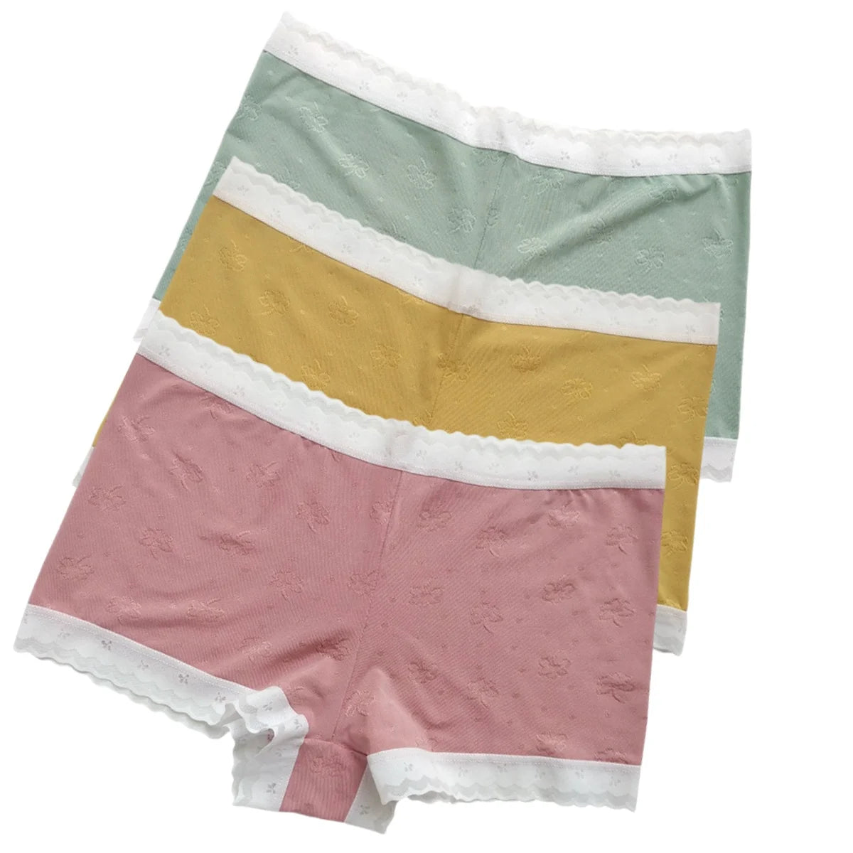 3Pcs/Set Ice Silk Boyshort Women Low Waist Panties Female Underpants Solid Color Lace Underwear Sexy Lingerie M-XL Boyshorts