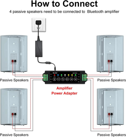 Herdio 800W 6.5'' Outdoor Speakers Bluetooth Waterproof Wired With Superior Amplifier Wall Mounted Sound System Enhanced Bass