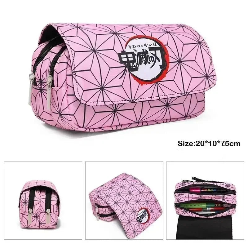 Demon Slayer 3D Anime Pen Bag Student Storage Bag Tanjirou Nezuko Zenitsu Giyuu Cartoon Pen Box Cute Boys Girls Pencil Case.