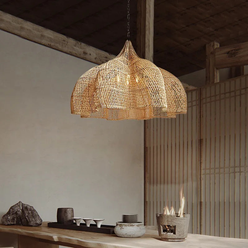 Wabi Sabi Rattan Pendant Lamp Modern Living Room Wicker Pendant Lamp Restaurant Kitchen Dining Room LED Handmade Pendant Light
