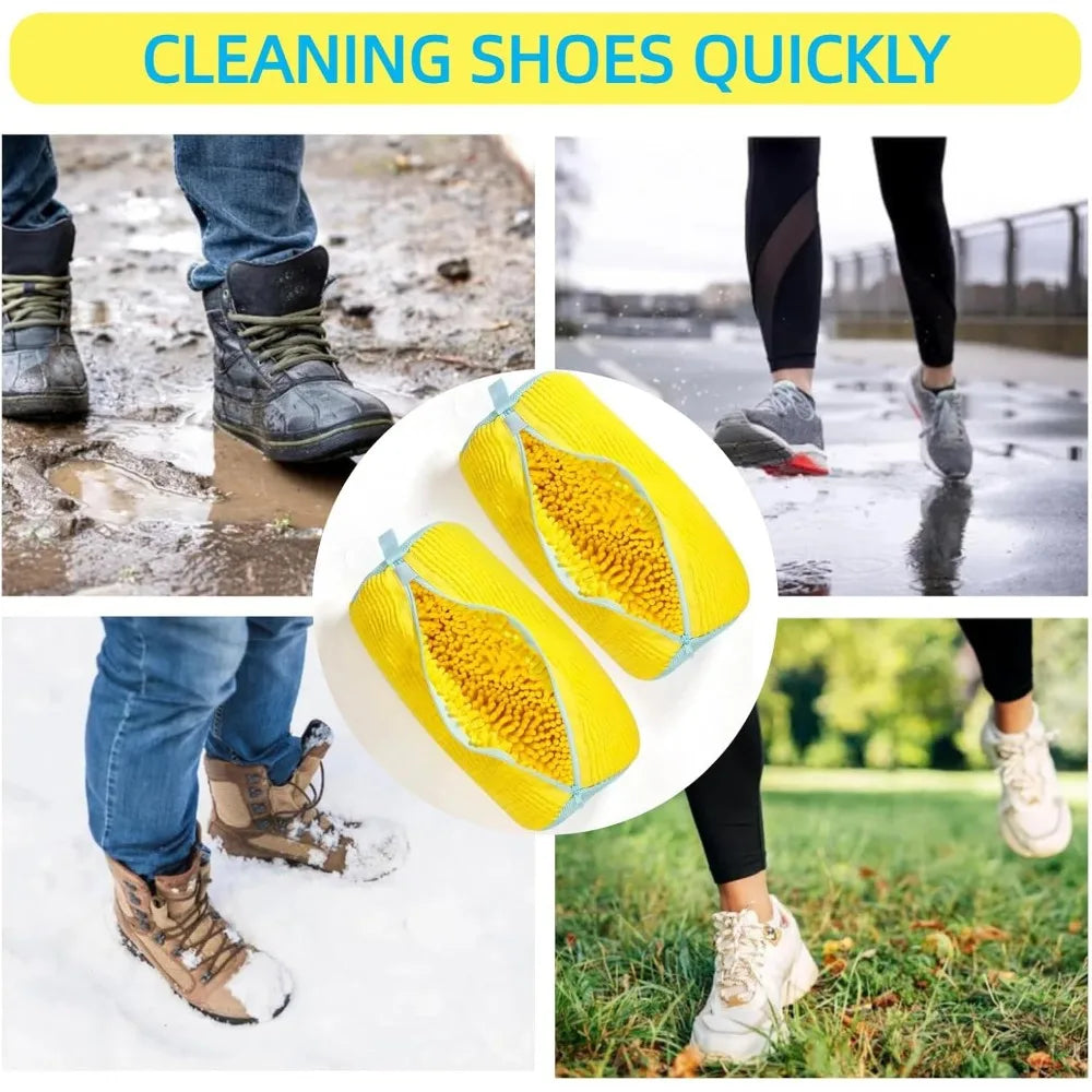 1PC Durable Shoe Washing Machine Bag for All Shoe Types-Yellow/Grey with Zipper for Sneakers and Casual Shoes Laundry Wash Bag