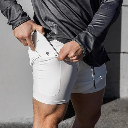 2025 Summer Running Shorts Men 2 in 1 Sports Jogging Fitness Shorts Training Quick Dry Mens Gym Men Shorts Sport gym Short Pants