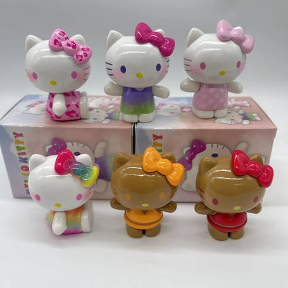 Kt Cat Summer Rainbow Candy Series Blind Box Mini Action Figure Cute Desktop Decor Display Collectible Toys Kids Festival Gifts