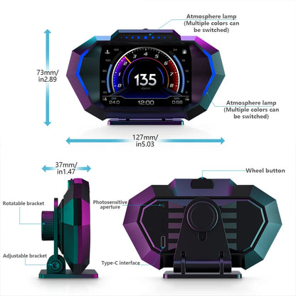 OBD2 + GPS HUD P24 OBD Head Up Display Car Digital Speedometer Fuel Consumption Water Temp Voltage Press Slope Meter With Alarm