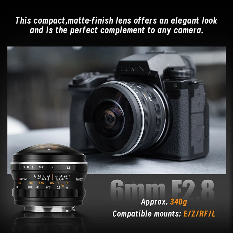 AstrHori 6mm F2.8 Full Frame Circular Fisheye Ultra Wide Angle Manual Prime Camera Lens for Sony E Canon RF Nikon Z Lumix Mount