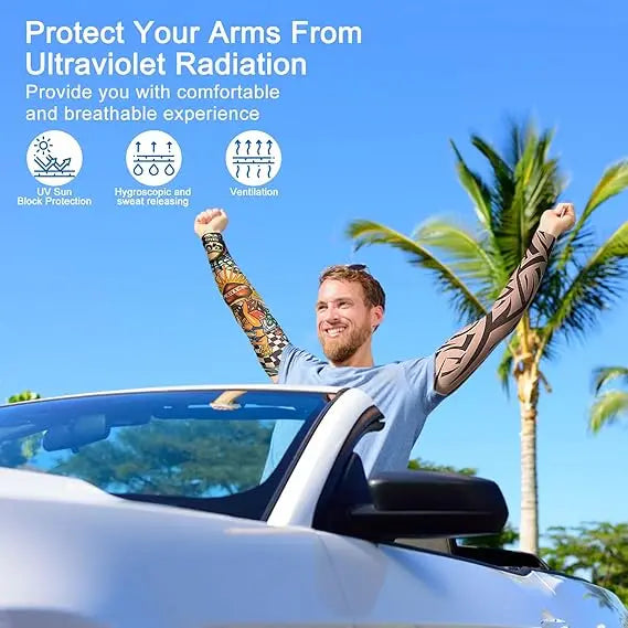 8PCS Fake Temporary Full Arm Tattoo Sleeves UV Protection Stretchy Breathable Sun Sleeves Unisex Outdoor Sports Driving Fishing
