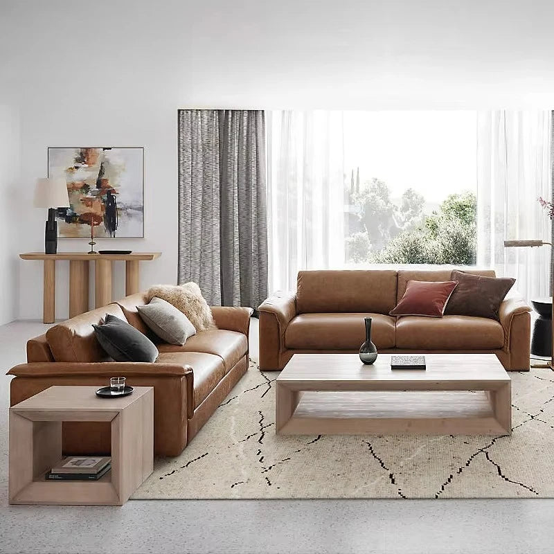 Modern Retro Industrial Style  Indoor Living Room Couch Oil Wax Genuine Leather Combination 1 2 3 Seater Modern Hotel Sala Sofa