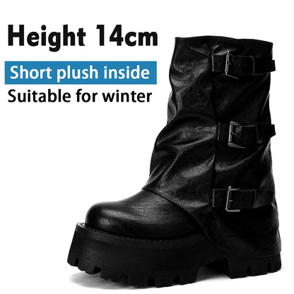18cm Super Increasing Shoes Women Boots Trend Platform Short Boots Cool Girls Black Punk Booties 14cm Chunky Shoes Ankle Boots