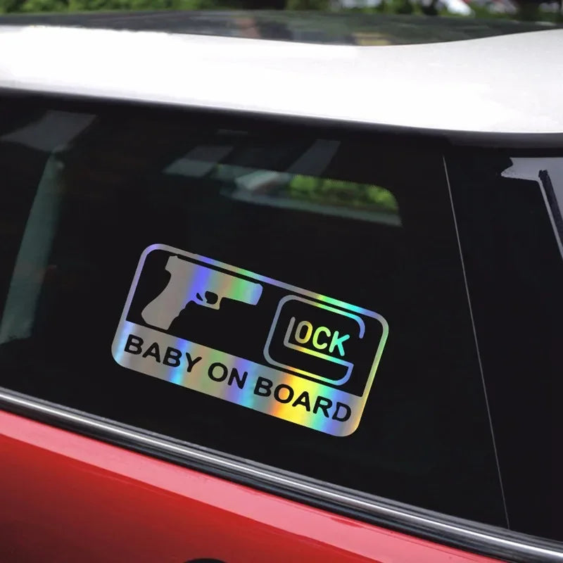 New Design BABY ON BOARD Pistol Decorative Sticker Vinyl Decal Reflective Car Sticker Car Styling Sticker 16CM