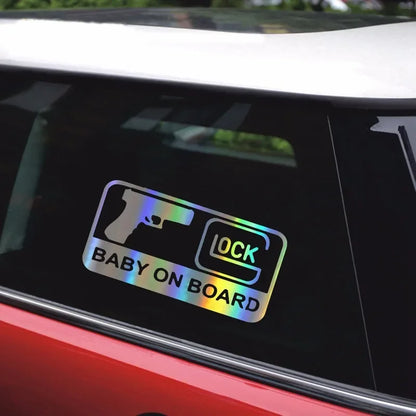 New Design BABY ON BOARD Pistol Decorative Sticker Vinyl Decal Reflective Car Sticker Car Styling Sticker 16CM