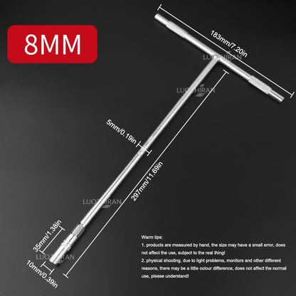 6-19mm T-Handle Socket Wrench Extended Hex Spanner Industrial Grade T-Shape Hand Tool for Car Bike Machinery Repair Household