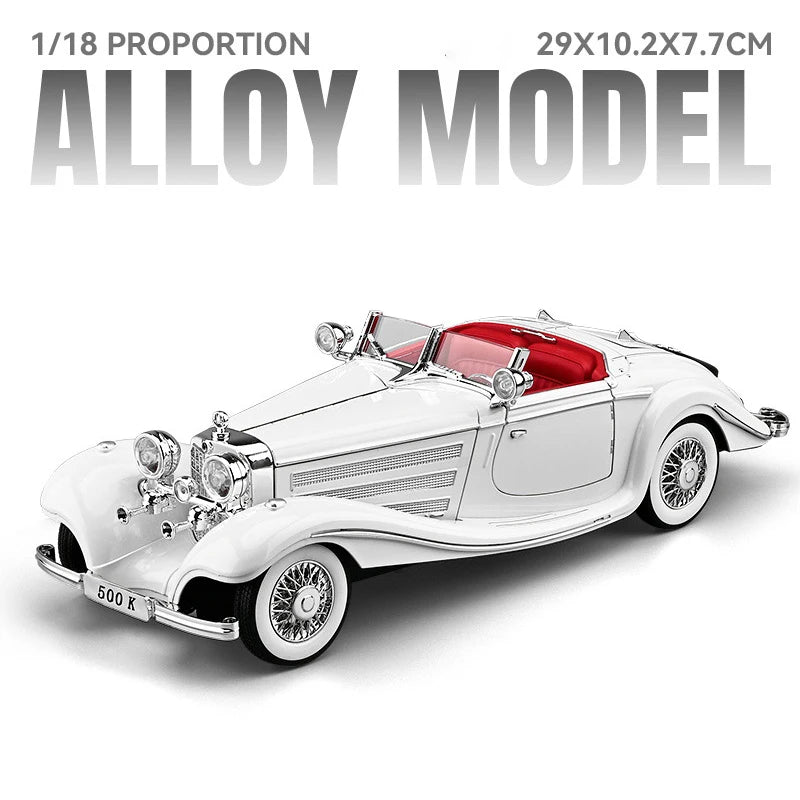 1:18 1936 Benzs 500K Alloy Classic Car Model Diecast Metal Retro Vehicles Car Model Simulation Sound and Light Children Toy Gift