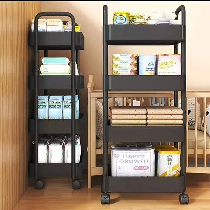5-Tier Kitchen Storage Shelf Rolling Cart Mobile Trolley Rack with Wheels for Snacks Fruits Vegetables Bathroom Home Organizer ﻿