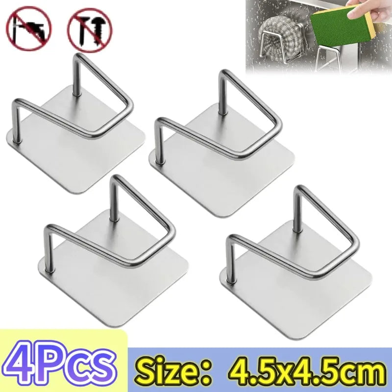 Kitchen Sponges Holder Stainless Steel Sink Shelf Adhesive Holders Drain Drying Rack Wall Hooks Accessories Storage Organizer