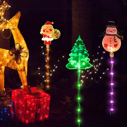 1Set of Solar Santa Claus&Christmas Tree and Elk 6 in 1 Lawn Lights Outdoor Garden Solar Lawn Lights For Lawn Yard Holiday Decor