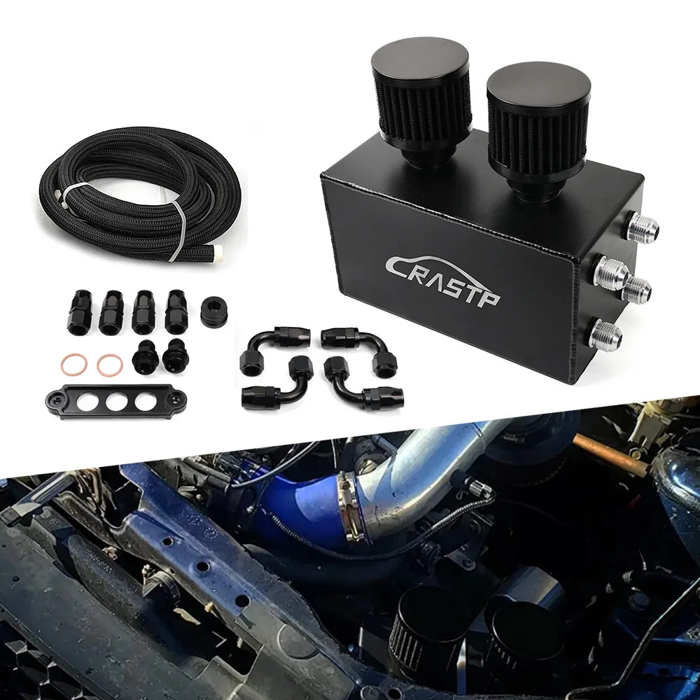 2L Aluminum Oil Catch Can Breather Tank With 3M AN10 Fuel Hoses + Fitting Battery Tie Down For Honda Civic Integra EK EG DC