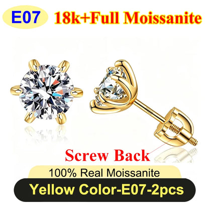 Premium 0.5-3ct Moissanite Diamond Stud Earrings for Women Original 925 Sterling Silver Screw Back Women Moissanite Earring