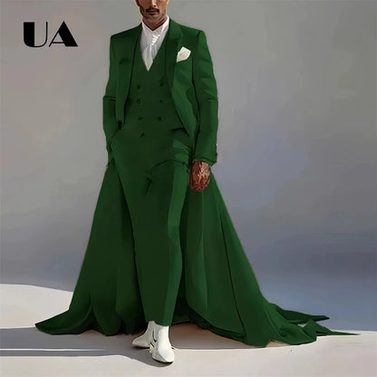 Men Banquet Three Piece Suit Attire Set, Long Tail Suit Jacket Pant Waistcoat for Men, Wedding Groom Suit XS-4XL Many Colors