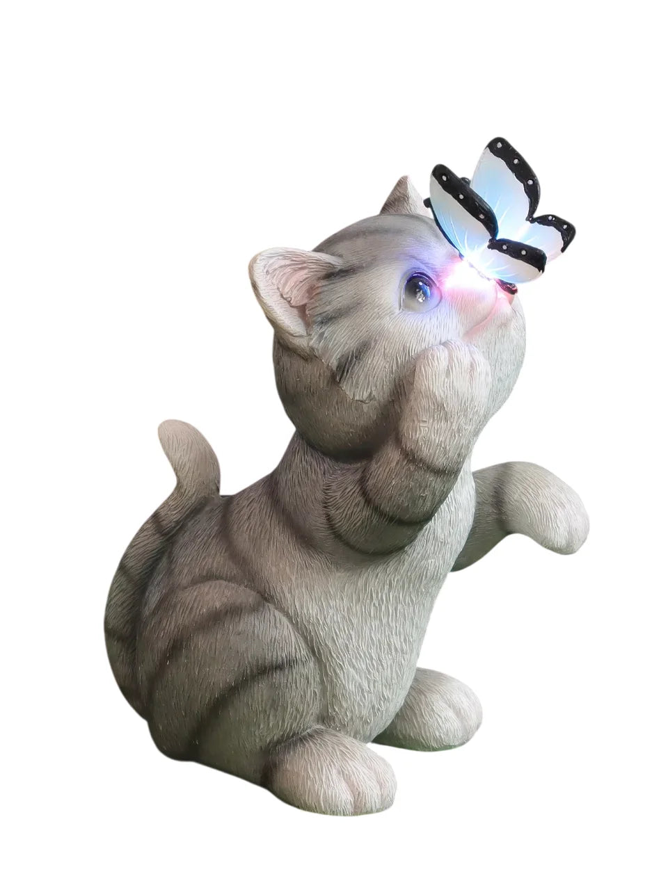 Cute Resin Cat Sculpture with Butterfly Solar Light Garden Courtyard Terrace Lawn Decorative Statue Lamp Ornament