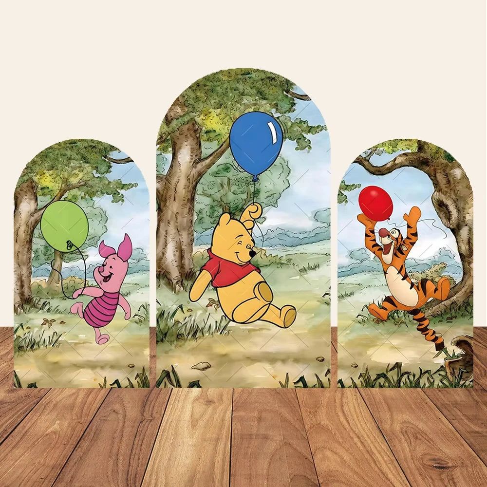 Winnie the Pooh Themed Arched Backdrop Cover Children's Birthday Party Supplies Baby Shower Arrangement Double Sided Printing