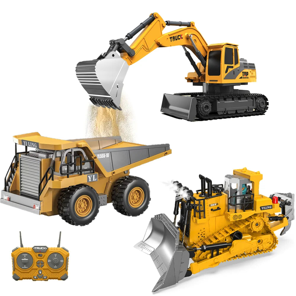RC Excavator Dump Truck Bulldozer Diecast Construction Vehicle Alloy Remote Control Engineering Car Toy for Children Boys