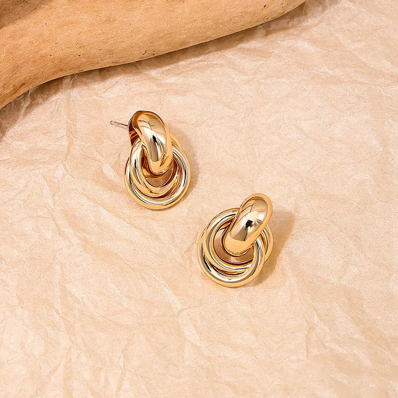Gold SIlver Color Knot Hoop Earring For Women Shiny Plating Trendy Earring Stud Cute Daily Wear Jewelry