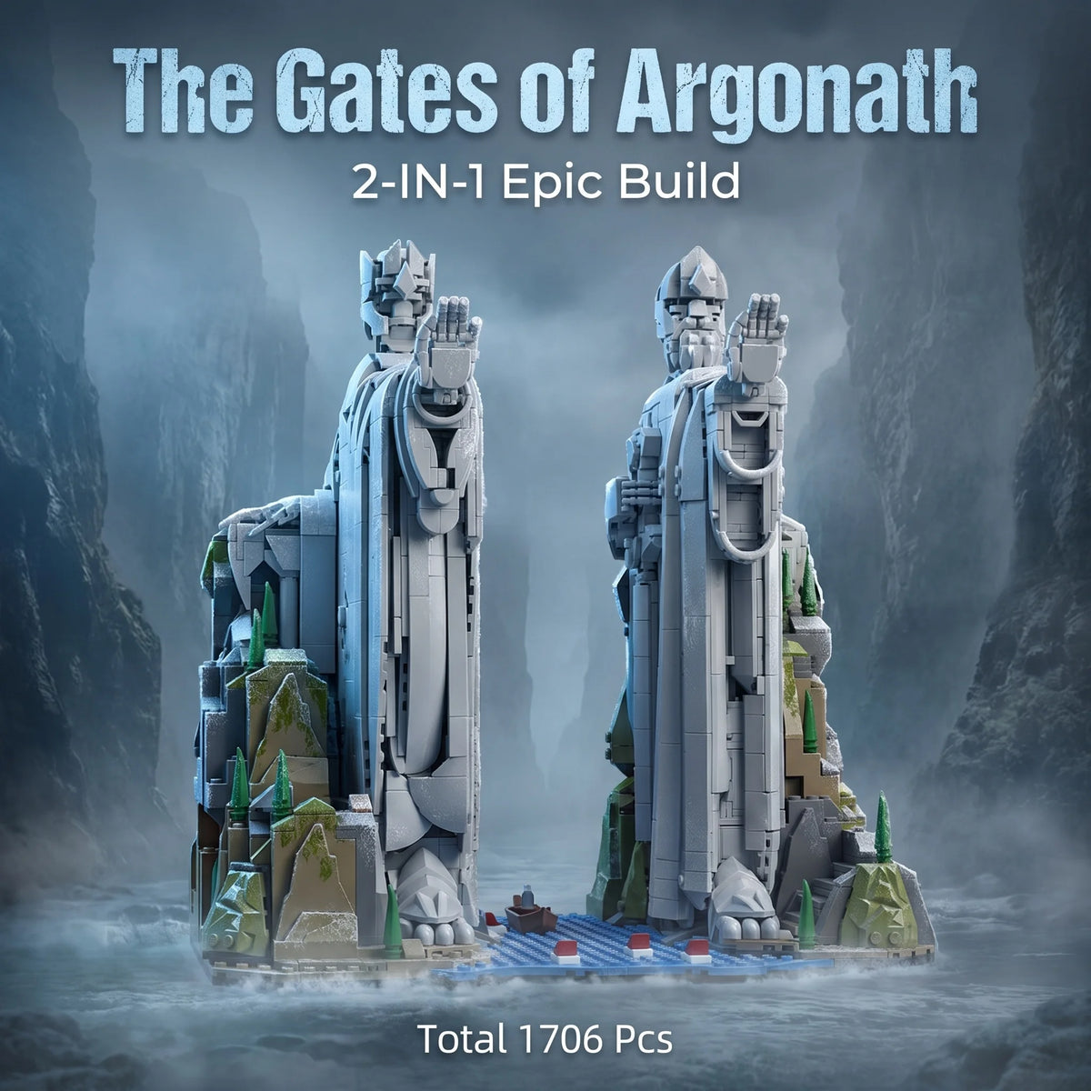MOC DIY Medieval Argonath Giant Statue LOTR Big King Figure Famous Scene Building Blocks Bricks toys Gift for Collectors