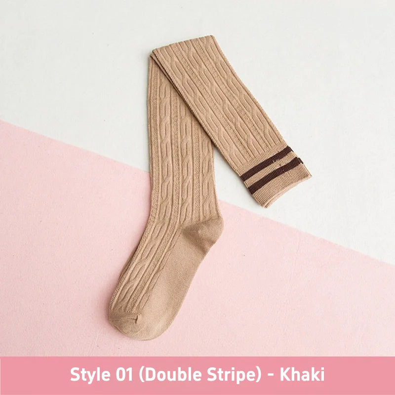 1 3 Pairs Women's Cotton Thigh High Socks Over The Knee Colorful Striped Pattern Casual Daily Wear Fashion Socks Black White