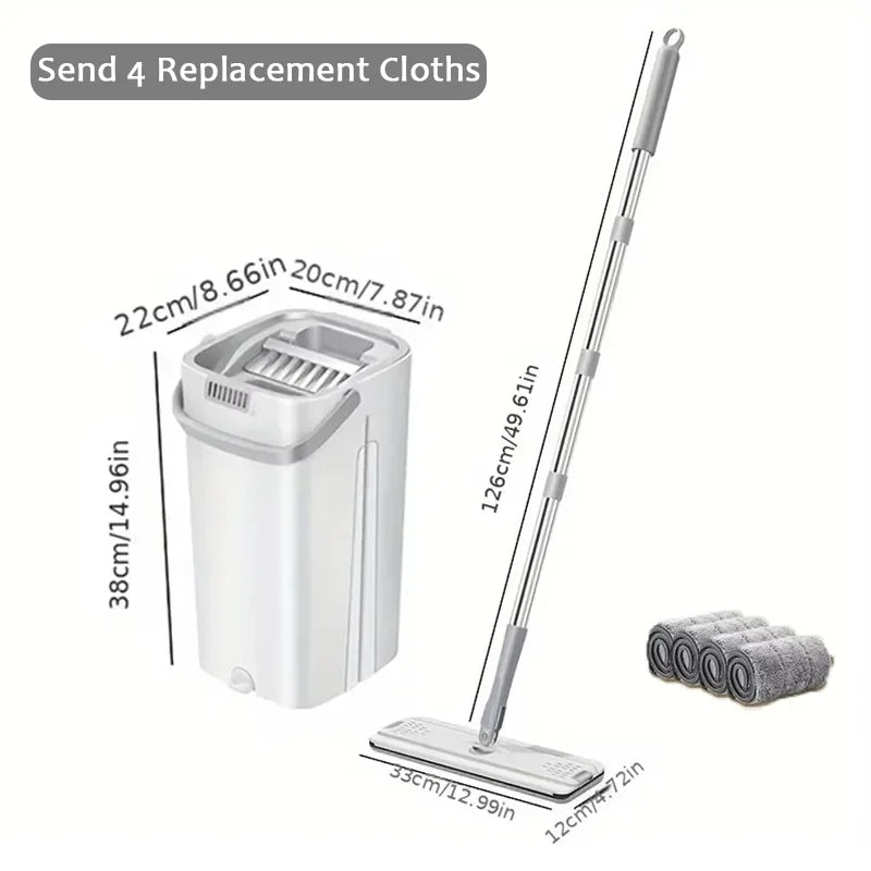 Hands‑Free Flat Mop with Bucket Set 360 Rotatable Wet Dry Floor Cleaner Microfiber Pads for Hardwood Tile Kitchen Floors