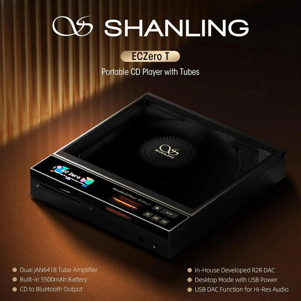 SHANLING EC Zero T CD Player Portable Desktop CD Player Bluetooth LCD Display DAC CD Playback HIFI Hi-Res Headphone Amplifier