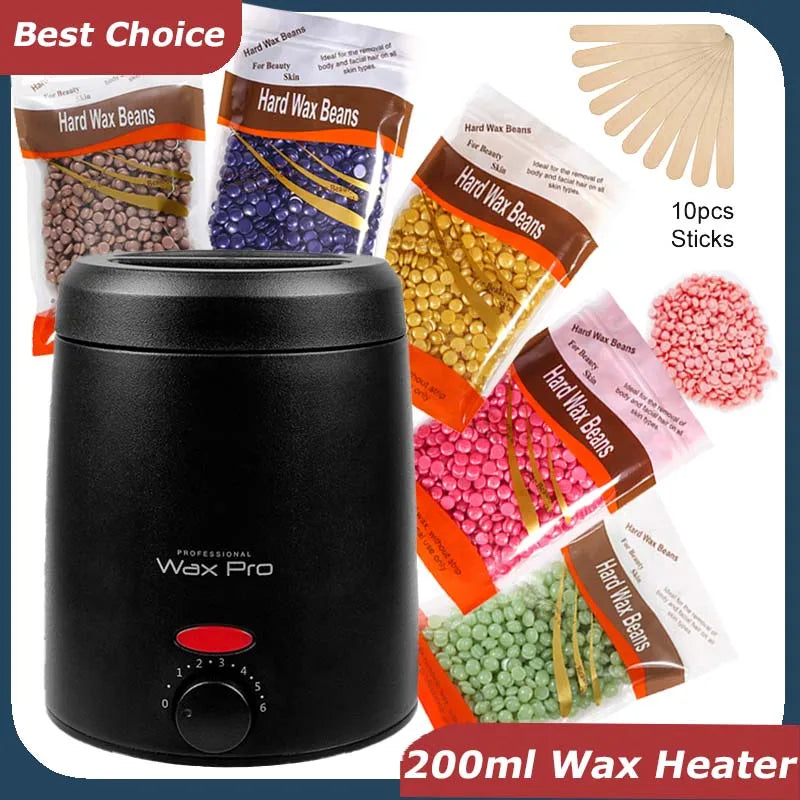 200ml Wax Melting Machine + 100g/200g /300g Wax Beans Set, Wax Heating, Wax Hair Removal And Wax Therapy Machine Wax Melting Pot
