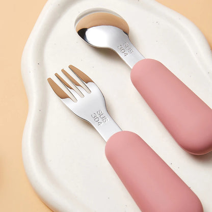 304 Stainless Steel Tableware Spoon Bears Paw Style Short Handled Fork Spoons, Learning to Eat, Small Auxiliary Training Spoons