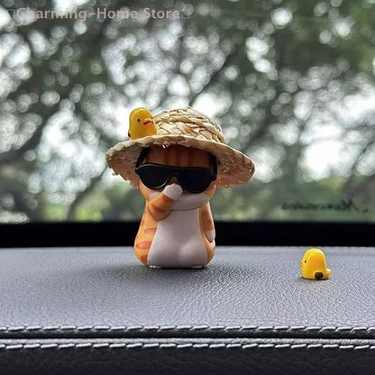 【M】Car Pendant Cute Straw Hat Cat Ornaments Car Rearview Mirror Pendant Interior Decoration Accessories Girls Gift