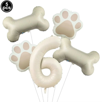 5pcs Dog Party Balloons 32inch Cream Number Balloon Bone Shaped Foil Balloon for Pets Party Birthday Decorations