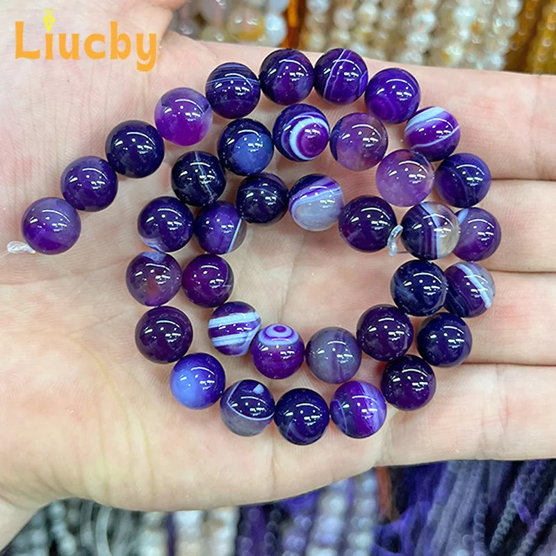 Natural Stone Purple Line Agate Beads for Jewelry Making DIY Women's Earrings Accessories 15' Wholesale 4/6/8/10/12/14mm