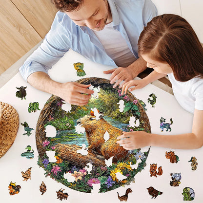 Wooden Jigsaw Puzzle - Capybara with Pumpkin Forest Animal Puzzle, Unique Irregular Shaped Pieces, 4-6 Hours Assembly, Eco-Frien
