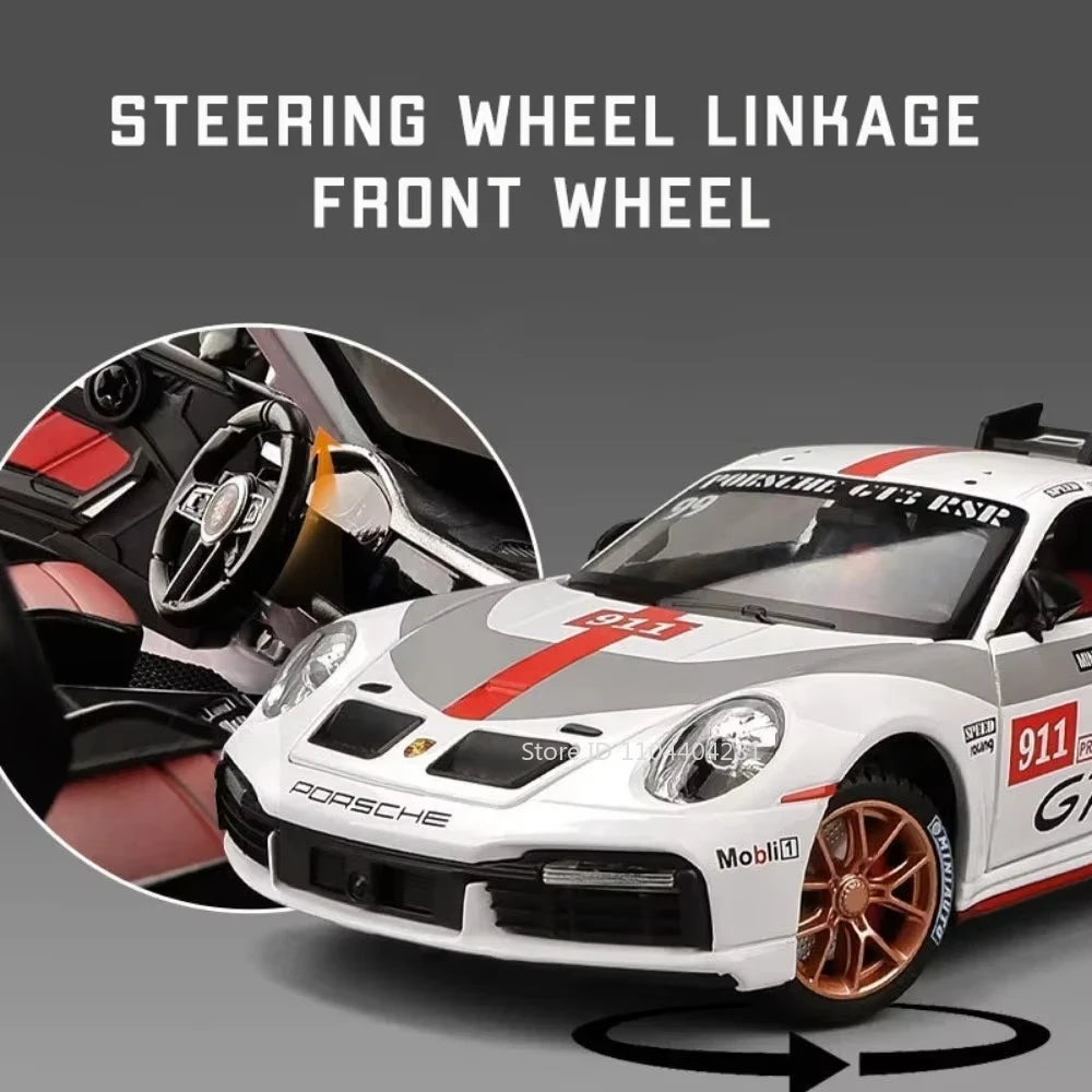 1:24 911 GT3 RSR Cayenne Car Toys Diecast Alloy Model Doors Opened with Sound Light Pull Back Vehices Children's Gift Collection