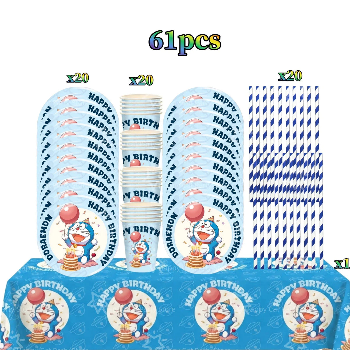 Cartoon Doraemoned Birthday Party Decoration Tableware Cup Plate Tablecloth Napkin Backdrop Cartoon Cat Party Favors Supplies